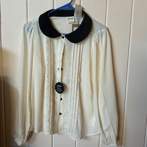 Joanie Ivory Blouse with Midnight Collar - new with tags